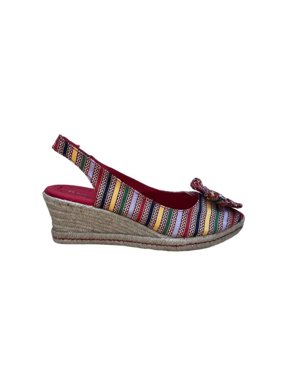 Naturalizer Women’s Red Multicolor Striped Slingback Bow Wedge Sandals Size 7M
